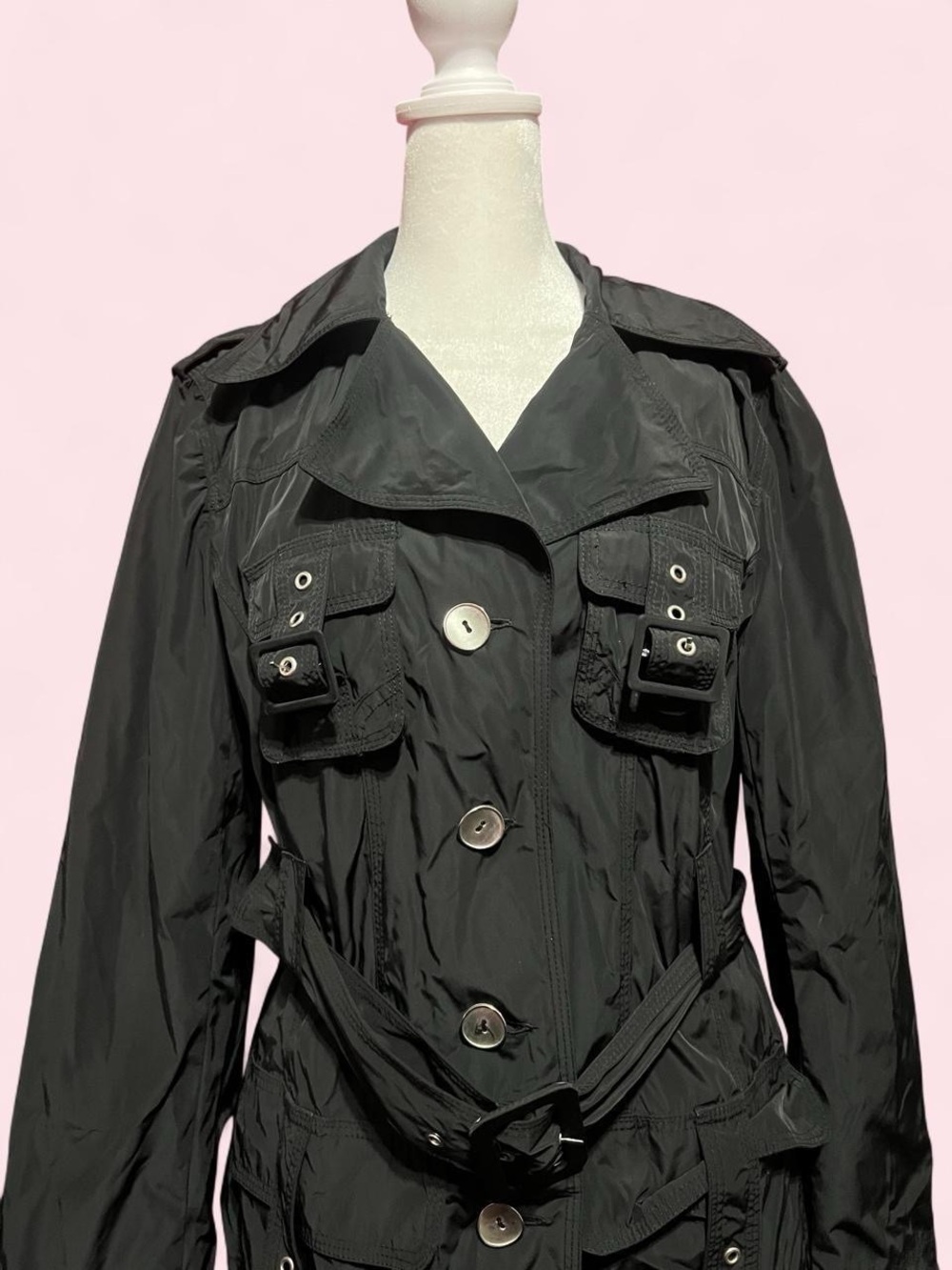 Large BEBE Black Utility Trench Coat with Belt - Picture 8 of 8